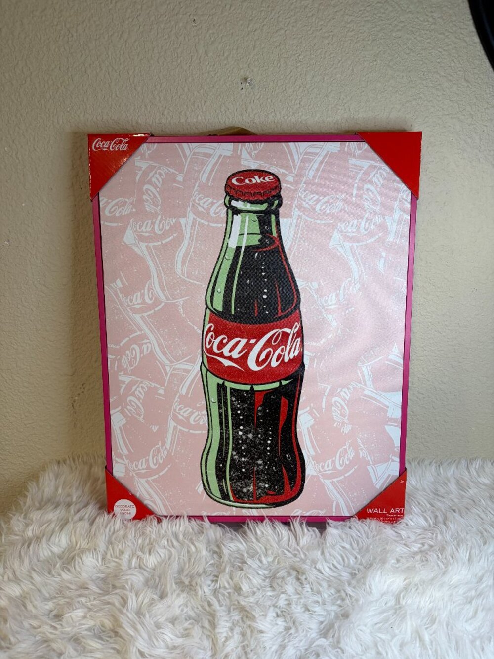 Coca-Cola Coke Bottle Pink Canvas Wall Art 16x20 Retro Soda Decor NWT